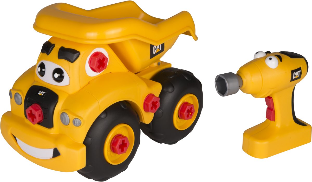 CAT Take a Part Buddies Grote Kiepwagen + gemotoriseerde schroevendraaier | Bouw je eigen Catapillar Kiepwagen | Afm 27 x 19 x 15 Cm |